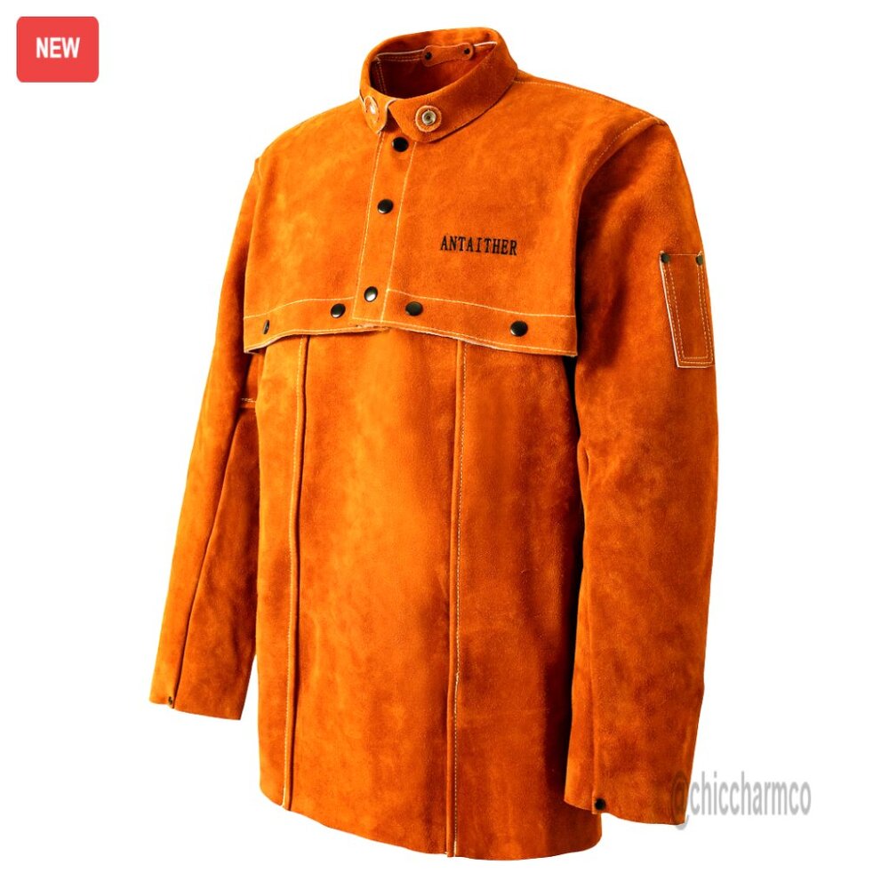 Leather Welding Jacket With Bib Apron, Flame Resistant Work Coat